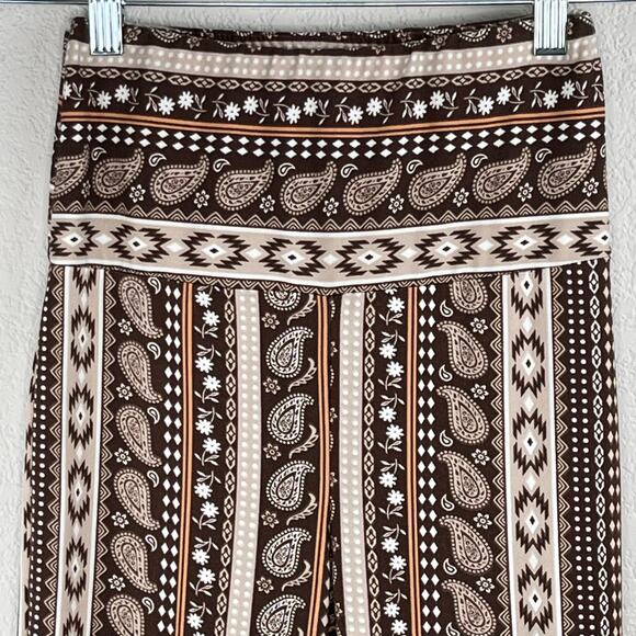 Shosho Brown Aztec Paisley Floral Stripe Flared T-Shirt Legging Pants Small - Picture 5 of 10